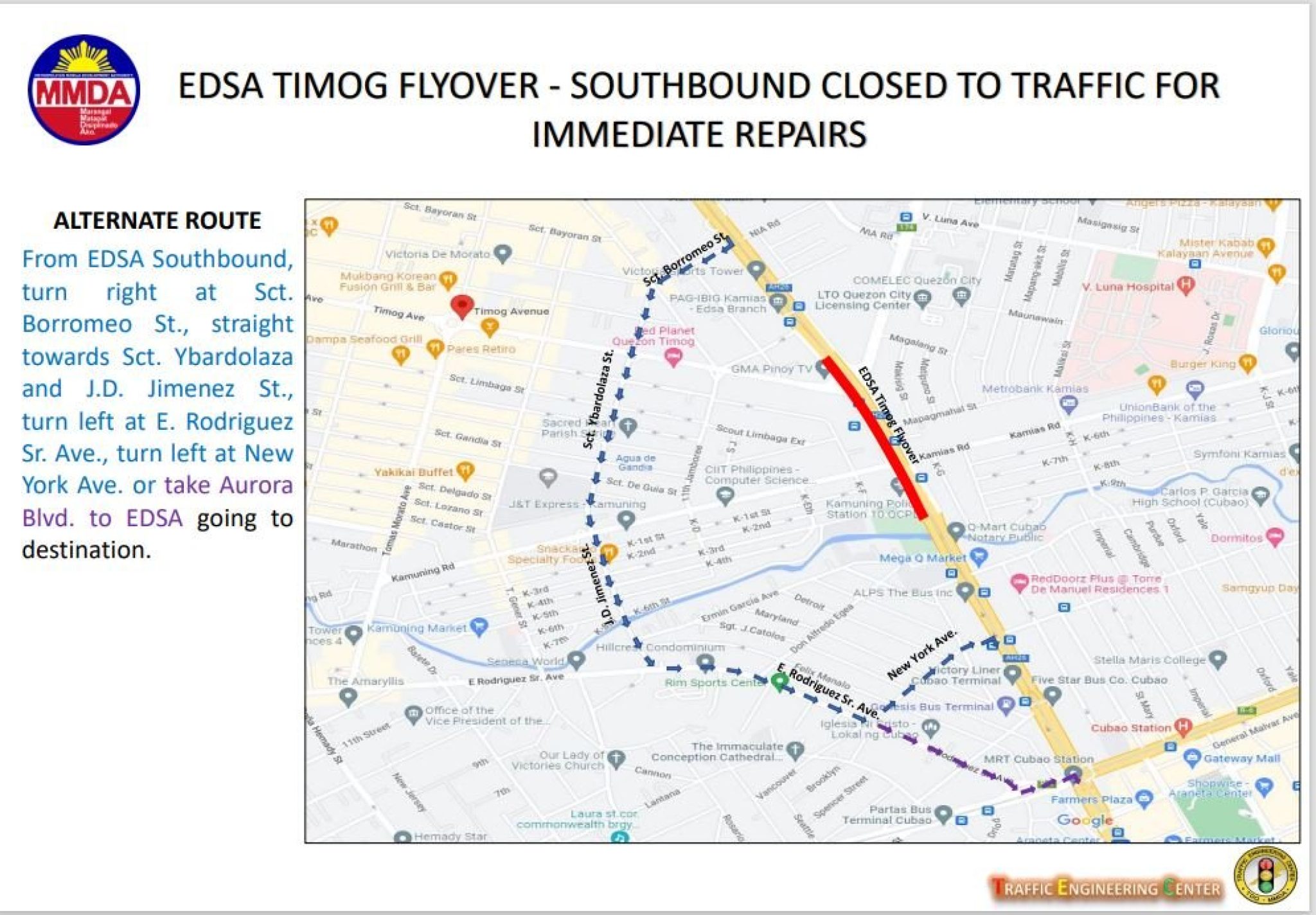 Here Are The 3 Alternate Routes To Take While The EDSA Kamuning Flyover ...