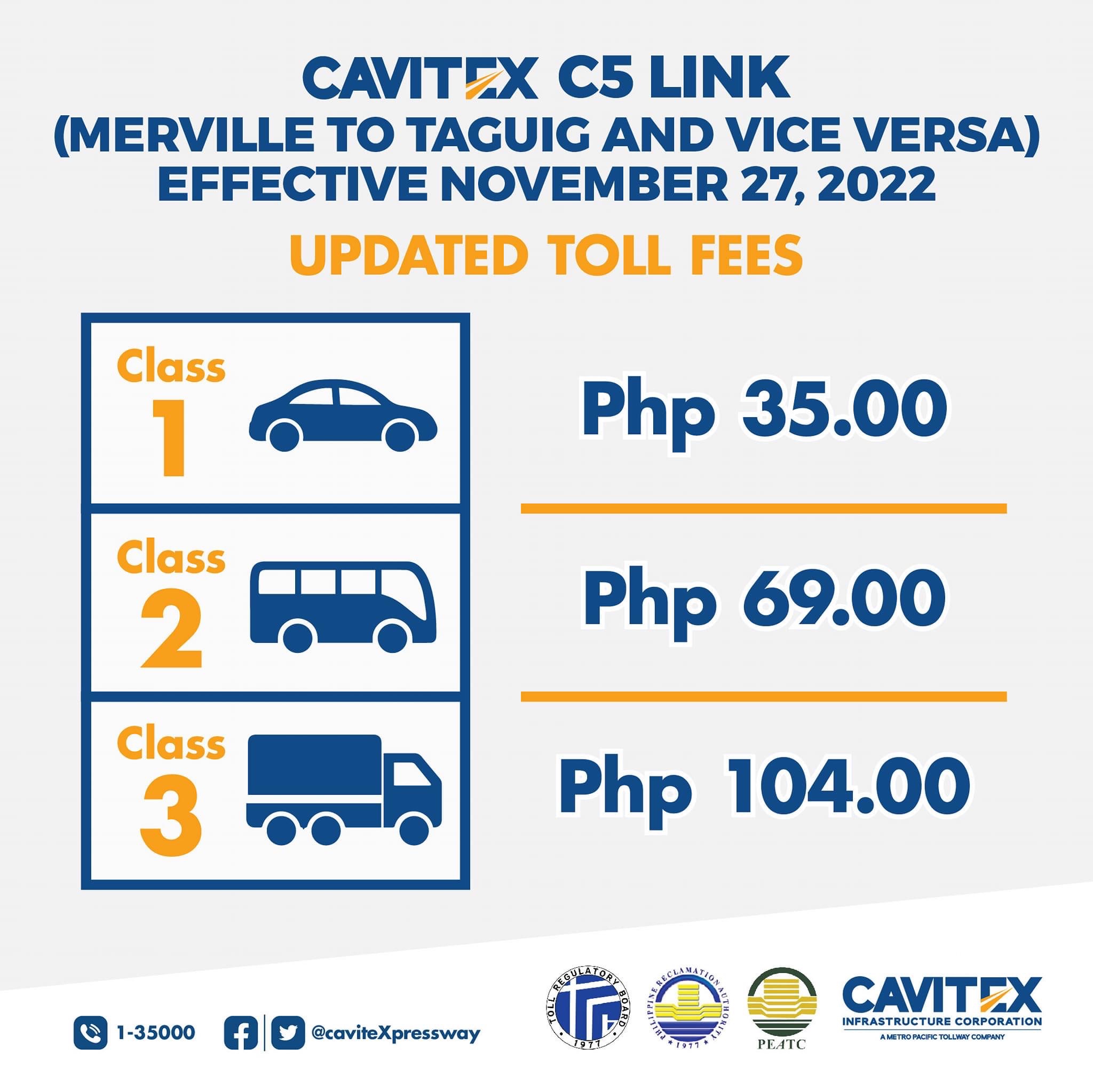 Cavitex C5 Link Updated Toll Fees