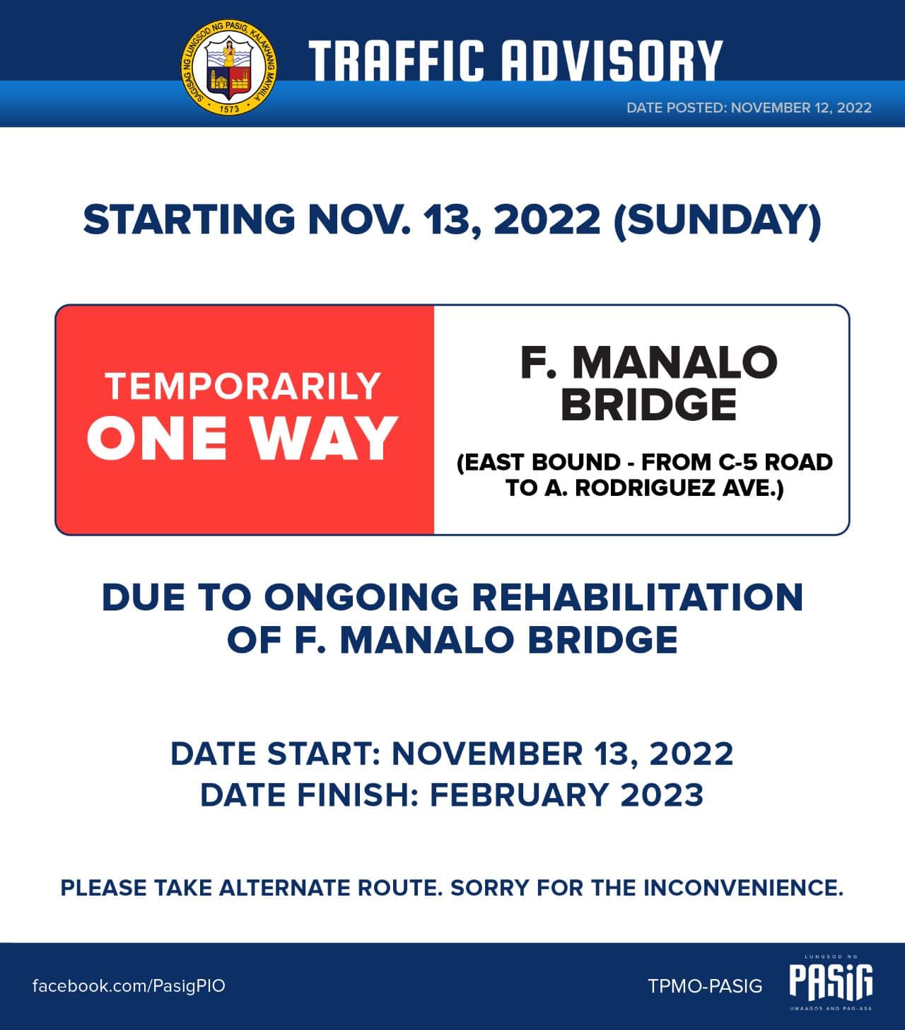 F. Manalo Bridge One Way Announcement Inline 01 Min