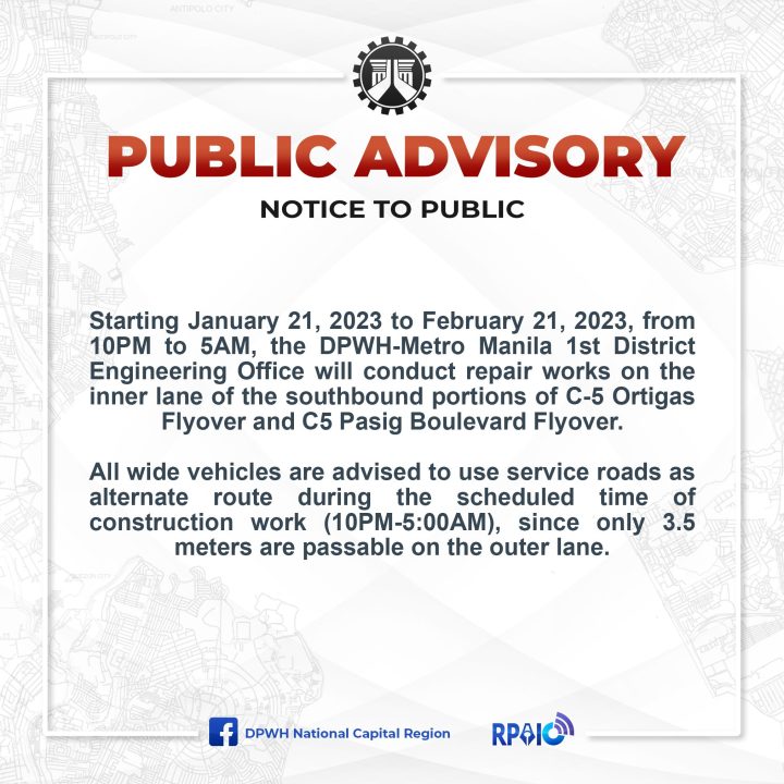 DPWH To Start Repairs On SOUTHBOUND INNER LANE OF C5 ORTIGAS FLYOVER ...