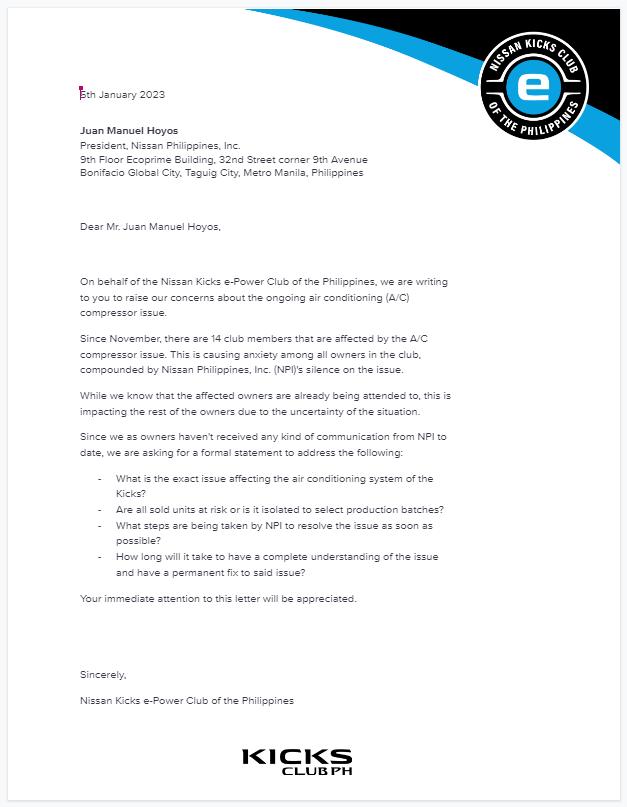 Nissan Kicks Club Ph Letter To Npi