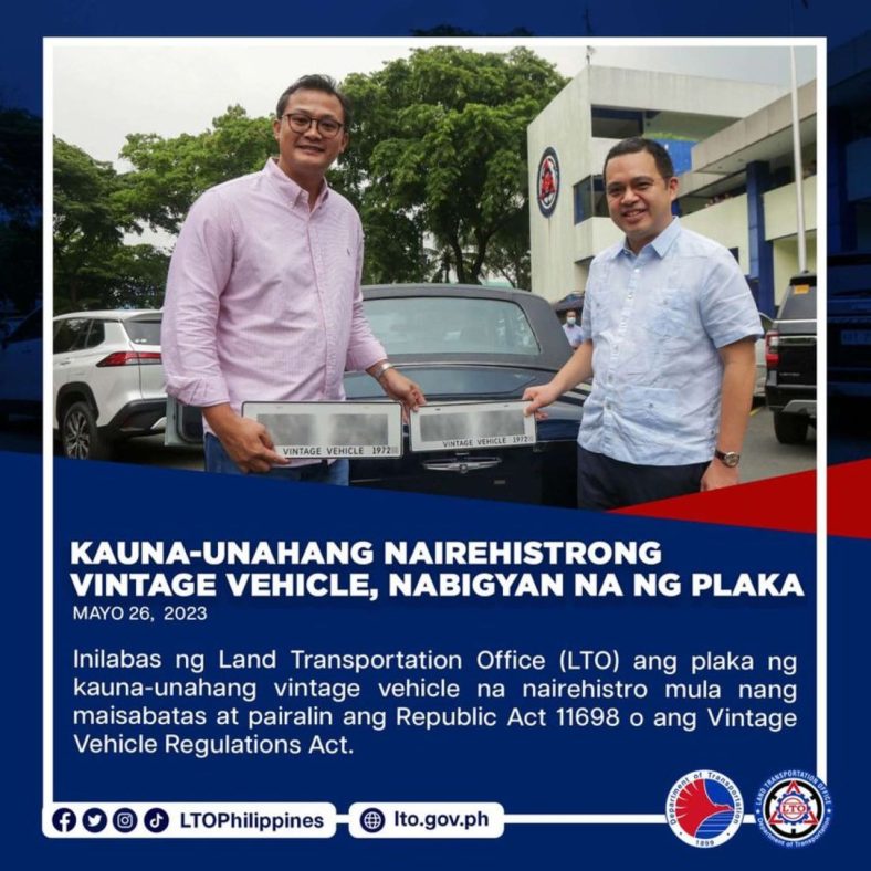 History! LTO issues license plates for first registered Vintage Vehicle ...