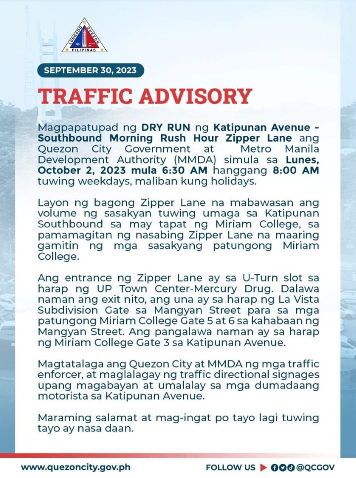 Ateneo Katipunan Traffic Advisory New Zipper Lane Quezon City Qc Government Inline 01 Min